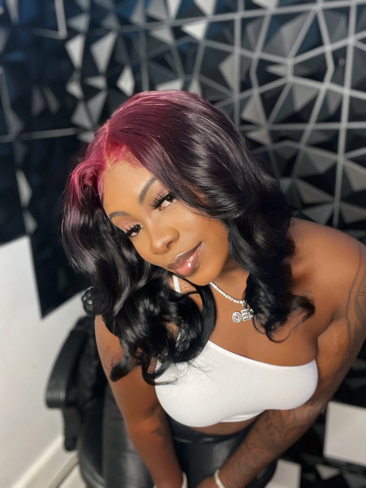 Burgundy roots lace wig